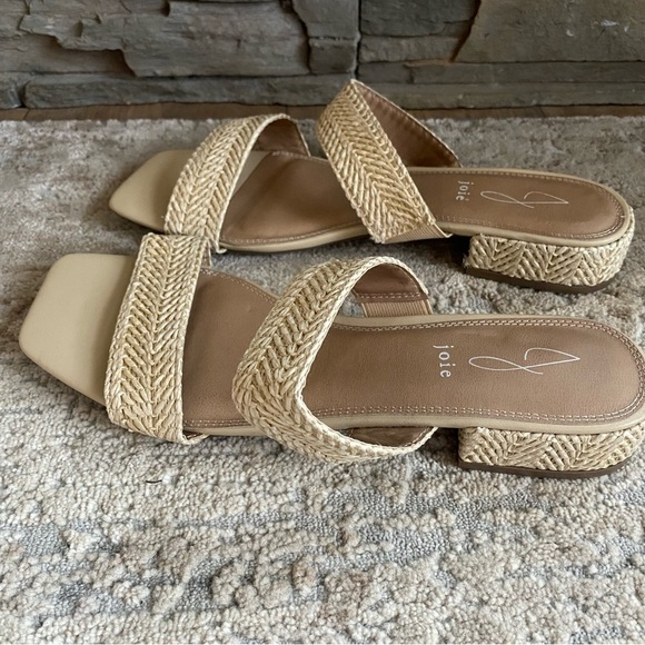 Joie Cherish Slide Sandals Open Toe Heels Short Heel Raffia Cream Beige Tan: 9.5 - Picture 4 of 8
